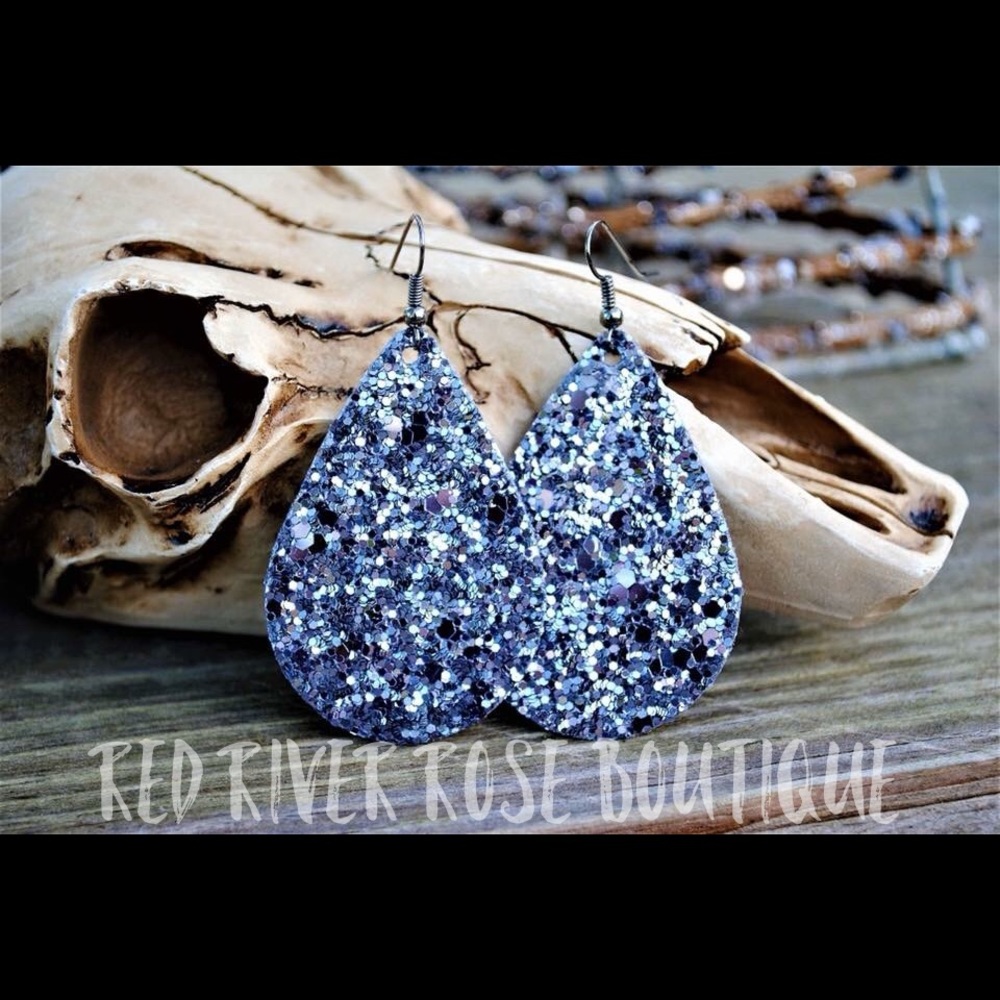 “Gunmetal” Glitter Earrings